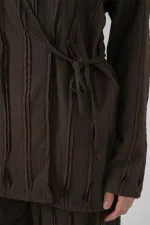 Kadın Örme Kimono Pantolon İkili Takım 30067 - Kahverengi