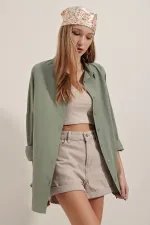Women's Khaki Oversize Long Basic Shirt 3900