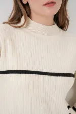 Ensemble deux pièces en maille rayée oversize pour femme 15959 - Écru