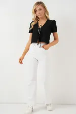 Chemisier court à manches courtes pour femme 958 - Noir