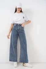 Women's Wide Leg High Waist Palazzo Jeans 6656 - Blue