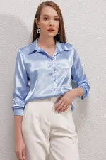 3964 Lightly Flowing Satin Shirt - Blue 3964 Lightly Flowing Satin Shirt - Blue