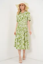 Kadın Kısa Kol Desenli Elbise 2560 - E.Yeşil