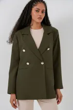 Women's Double-Breasted Blazer Jacket 0722 - Khaki