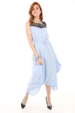 Robe brodée sur le devant 1512 - Bleu