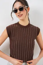 Women's Sleeveless Embellished Blouse 931 - Brown