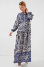 Robe hijab à motifs authentiques 2423 - Bleu marine 7