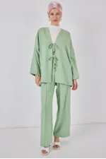 Kadın Keten Kimono İkili Takım 6727 - E.Yeşil