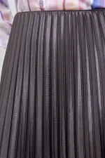 8009 Deri Görünümlü Piliseli Etek - Gri