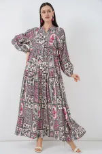Robe longue hijab à motifs pour femme 2585 - B. Fuchsia