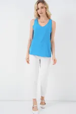 V Yaka Sıfır Kol Bluz 950 - B.Mavi