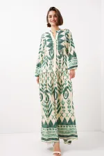 2423 Authentic Patterned Hijab Dress - Light Green