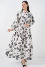 Kadın Lilyum Kumaş Uzun Tesettür Elbise 2593 - Gri