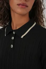 Ensemble deux pièces pour femme (pull à col polo, jupe et tricot) - Noir (réf. 15907)