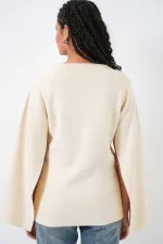 Kadın Triko Panço Hırka 15965 - Ekru