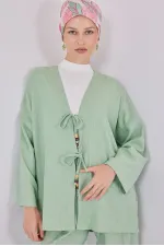 Kadın Keten Kimono İkili Takım 6727 - E.Yeşil