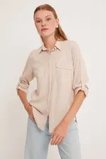 Women's Pocket Detailed Shirt 20234 - Cream