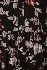 Kadın Desenli Uzun Tesettür Elbise 2585 - Beyaz - Kahve