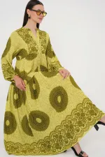 Robe hijab à motifs authentiques 2423 - Vert pétrole 2