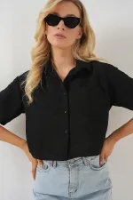 T-shirt court à manches courtes pour femme 20341 - Noir