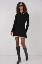 Ensemble deux pièces pour femme (pull à col polo, jupe et tricot) - Noir (réf. 15907)