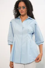 Women's Long Waist-Fitting Shirt 20383 - Blue Women's Long Waist-Fitting Shirt 20383 - Blue