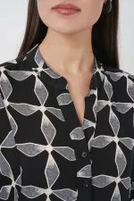 Kadın Desenli Uzun Tesettür Elbise 2585 - Siyah1