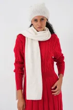 Écharpe et bonnet tricotés pour femme 15939 - Écru