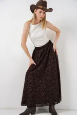 Kadın Desenli Astarlı Etek 8075 - Kahverengi
