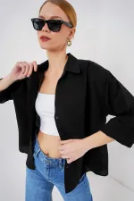 Chemise oversize à manches courtes pour femme 20315 - Noire