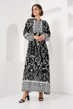 Robe hijab à motifs authentiques 2423 - Noir