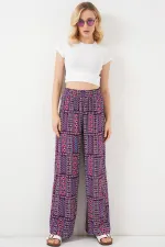Kadın Desenli Viskon Pantolon 6749 - Mor