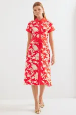 2455 Patterned Shirt Dress - Red