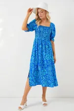 Robe fendue à motifs 2512 - Bleu