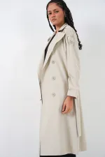 Kadın Kruvaze Yaka Trençkot 5978 - Taş