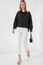 Women's Patterned Oversize Shirt 20361 - Black Women's Patterned Oversize Shirt 20361 - Black