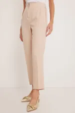 Pantalon beige taille haute pour femme 6650