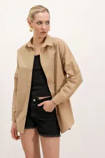 3900 Oversize Uzun Basic Gömlek - Bisküvi