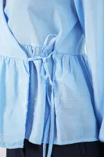 Kadın Yandan Bağlamalı Uzun Kollu Bluz 996 - Mavi