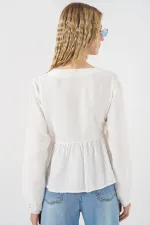 Kadın Yandan Bağlamalı Uzun Kollu Bluz 996 - Beyaz