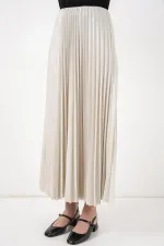 8009 Deri Görünümlü Piliseli Etek - Krem