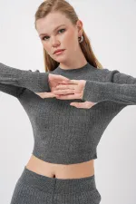 Ensemble pull court et pantalon en maille pour femme 15905 - Gris fumé