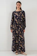 1947 Desenli Uzun Elbise - M. Lacivert