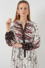 Kadın Desenli Uzun Tesettür Elbise 2585 - A.Kırmızı