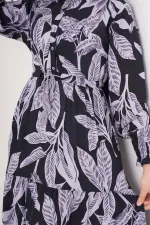 2145 Desenli Tesettür Elbise - D. Siyah