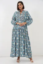 Robe longue hijab à motifs pour femme 2585 - Vert menthe