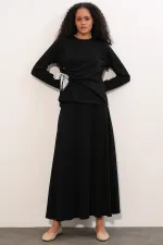 Women's Scarf Blouse and Skirt Two-Piece Set 8077 - Black Women's Scarf Blouse and Skirt Two-Piece Set 8077 - Black
