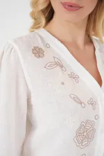 Kadın Nakışlı Uzun Kol Bluz 963 - Kahverengi