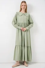 Kadın Bebe Yaka Uzun Tesettür Elbise 2592 - E.Yeşil