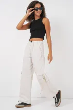 6691 Pantalon cargo large - Écru